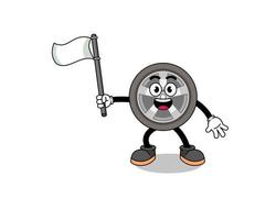 Cartoon Illustration of car wheel holding a white flag vector