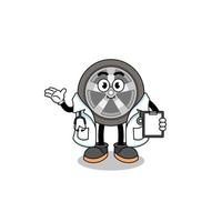 Cartoon mascot of car wheel doctor vector