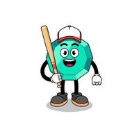 caricatura de mascota de piedra preciosa esmeralda como jugador de béisbol vector