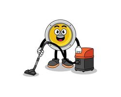 Character mascot of speaker holding vacuum cleaner vector