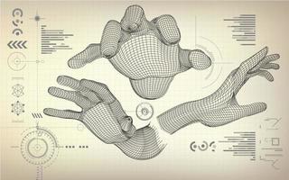 wireframe hand blueprint vector