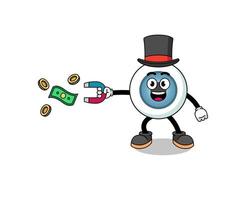 Character Illustration of eyeball catching money with a magnet vector