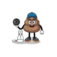 Mascot of poop as a bowling player vector