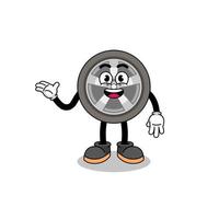 car wheel cartoon with welcome pose vector