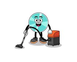 Character mascot of optical disc holding vacuum cleaner vector