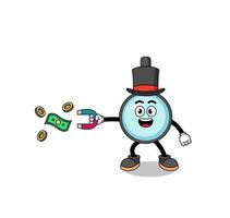 Character Illustration of magnifying glass catching money with a magnet vector