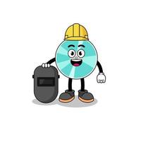 Mascot of optical disc as a welder vector