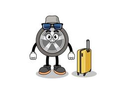car wheel mascot doing vacation vector