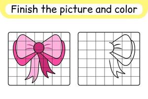 Complete the picture bow. Copy the picture and color. Finish the image. Coloring book. Educational drawing exercise game for children vector