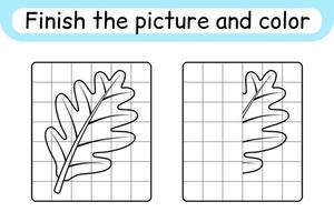 completa el cuadro hoja de roble. copiar la imagen y el color. terminar la imagen. libro de colorear. juego educativo de ejercicios de dibujo para niños vector