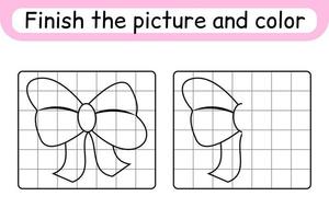 Complete the picture bow. Copy the picture and color. Finish the image. Coloring book. Educational drawing exercise game for children vector