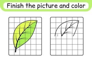 Complete the picture leaf. Copy the picture and color. Finish the image. Coloring book. Educational drawing exercise game for children vector