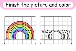Complete the picture rainbow. Copy the picture and color. Finish the image. Coloring book. Educational drawing exercise game for children vector