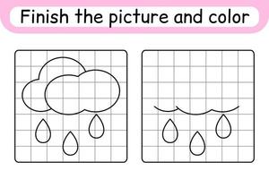 Complete the picture cloud. Copy the picture and color. Finish the image. Coloring book. Educational drawing exercise game for children vector