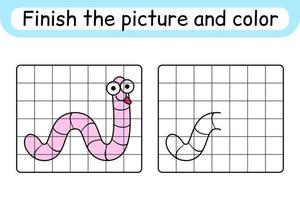 Complete the picture worm. Copy the picture and color. Finish the image. Coloring book. Educational drawing exercise game for children vector