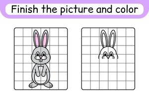 Complete the picture rabbit. Copy the picture and color. Finish the image. Coloring book. Educational drawing exercise game for children vector