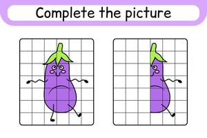 Complete the picture eggplant. Copy the picture and color. Finish the image. Coloring book. Educational drawing exercise game for children vector