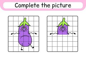 Complete the picture eggplant. Copy the picture and color. Finish the image. Coloring book. Educational drawing exercise game for children vector