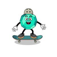 mascota de piedra preciosa esmeralda jugando una patineta vector