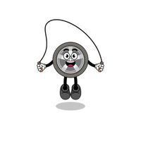 car wheel mascot cartoon is playing skipping rope vector