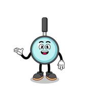 magnifying glass cartoon with welcome pose vector