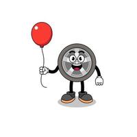 Cartoon of car wheel holding a balloon vector