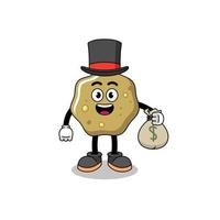 loose stools mascot illustration rich man holding a money sack vector