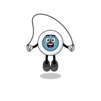 la caricatura de la mascota del globo ocular está jugando a saltar la cuerda