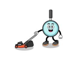 magnifying glass illustration cartoon holding lawn mower vector