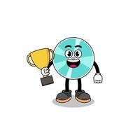 Cartoon mascot of optical disc holding a trophy vector