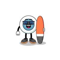 Mascot cartoon of eyeball as a surfer vector