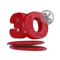 desconto 30 fora do elemento de promoção de renderização 3d de texto brilhante vermelho png