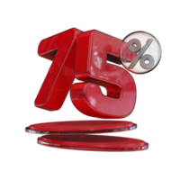 rabatt 75 rabatt röd glänsande text 3d render promotion element png