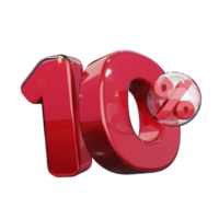 sconto 10 di sconto sull'elemento promozionale di rendering 3d di testo rosso lucido png