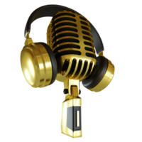 Gold Microphone Broadcast or Karaoke 3D Render Element png