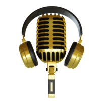 Gold Microphone Broadcast or Karaoke 3D Render Element png