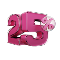 desconto 25 fora do elemento de promoção de renderização 3d de texto brilhante rosa png