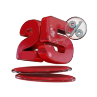 descuento 25 de texto rojo brillante elemento de promoción de render 3d png