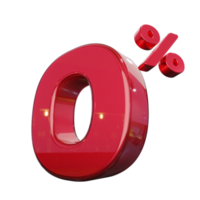 elemento di rendering 3d di promozione sconto rata 0 rosso lucido png