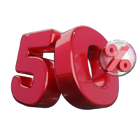 sconto 50 di sconto sull'elemento promozionale di rendering 3d di testo rosso lucido png