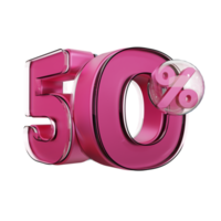 descuento 50 de descuento en elemento de promoción de render 3d de texto rosa brillante png