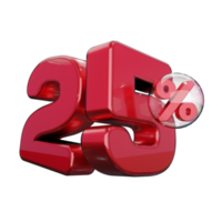 desconto de 25 de desconto no elemento de promoção de renderização 3d de texto brilhante vermelho png