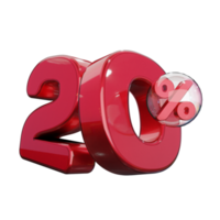 Discount 20 Off Red Glossy Text 3D Render Promotion Element png