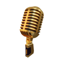 Gold Microphone Broadcast or Karaoke 3D Render Element png
