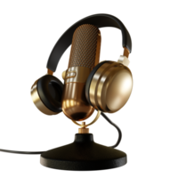 Gold Microphone Broadcast or Karaoke 3D Render Element png