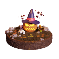 Halloween theme 3d rendering illustration with pumpkin wearing a hat png