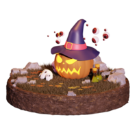 Halloween theme 3d rendering illustration with pumpkin wearing a hat png