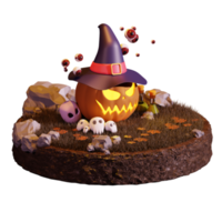 illustrazione di rendering 3d di tema di halloween con la zucca che indossa un cappello