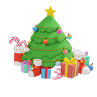 illustrazione 3d del tema del giorno di natale con albero di natale e confezione regalo