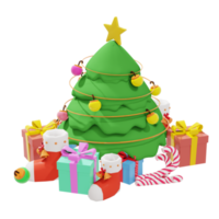 illustrazione 3d del tema del giorno di natale con albero di natale e confezione regalo png